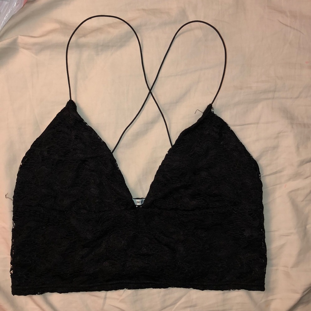 Urban outfitters black lace longline bralette